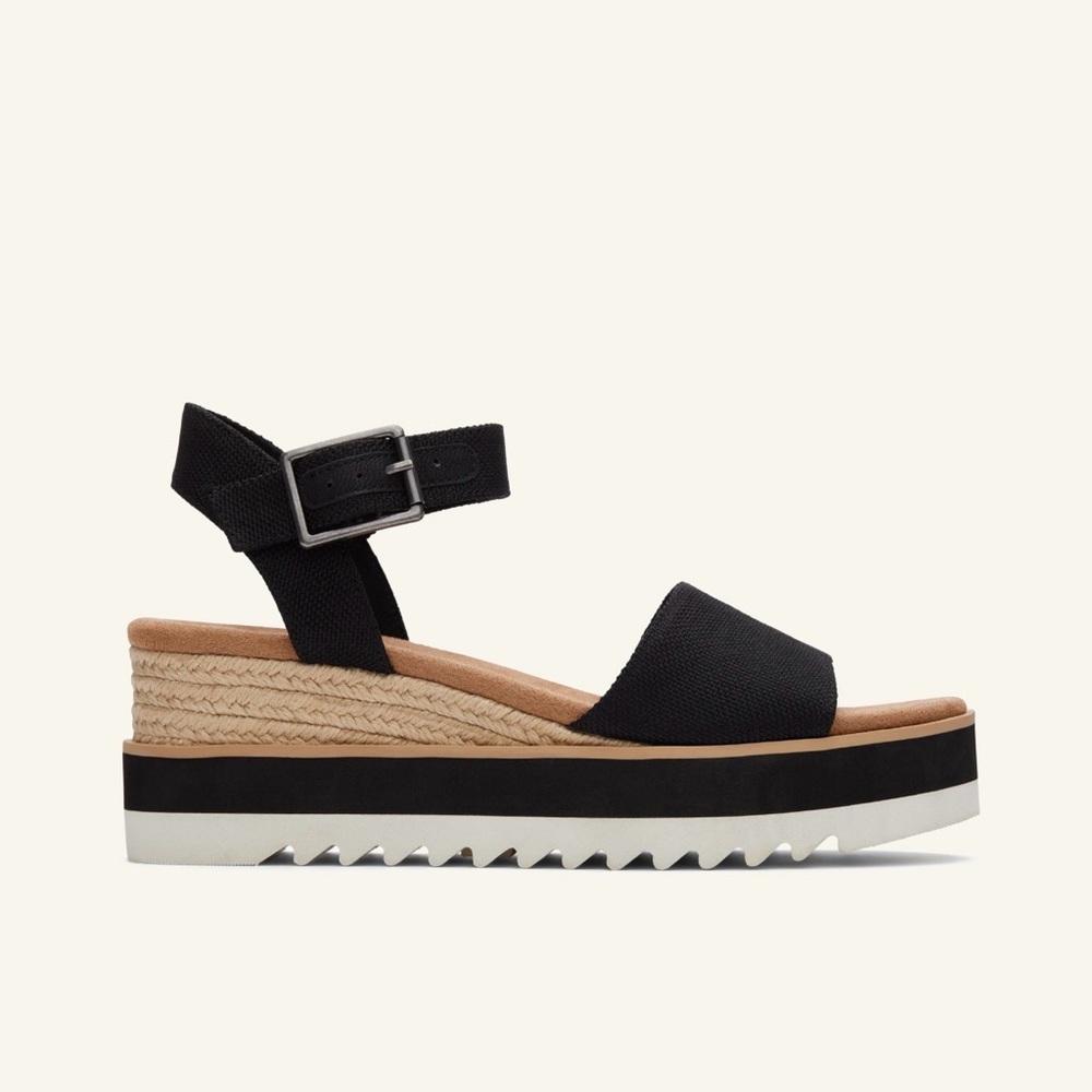 Toms Black and Tan Platform Sandals